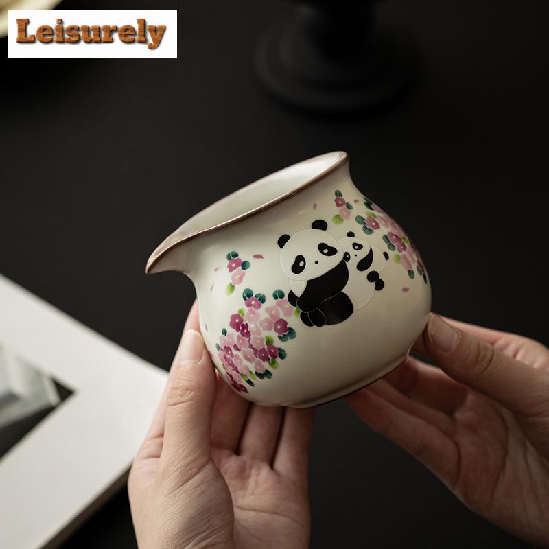 200ml Ceainic Antic din Porțelan de Cuptor Ru cu Panda Drăguț, Separator de Ceai Cha Hai, Cupă de Justiție de Uz Casnic, Pentru Accesorii de Ceai, Cafea