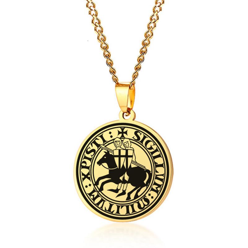 Stylish Mens Seal of The Knights Templar Medieval Arms Amulet Medallion Pewter Pendant Necklaces Male Jewelry