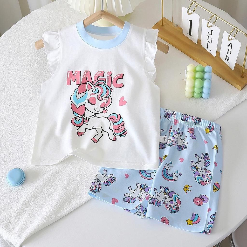 Girls' Summer Flutter Sleeve Top & Shorts Set - Korean Style Two-Piece Children's Outfit