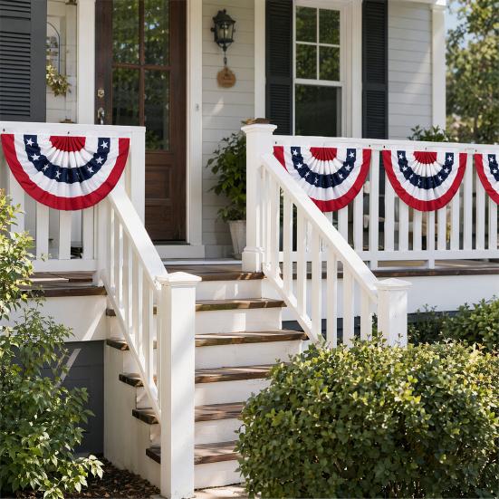 USA Fächerfahne, 4. Juli Amerikanische Flaggen Girlande, Rot Weiß Blau Patriotisches Halbfächer Banner für Unabhängigkeitstag Veranda Garten Außen Innen