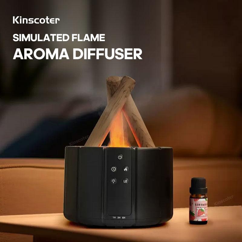 

KINSCOTER Firelight Aroma Diffuser Увлажнитель воздуха Ультразвуковой генератор холодного тумана Fogger Светодиодная лампа с эфирными маслами Flame Oils Difusor