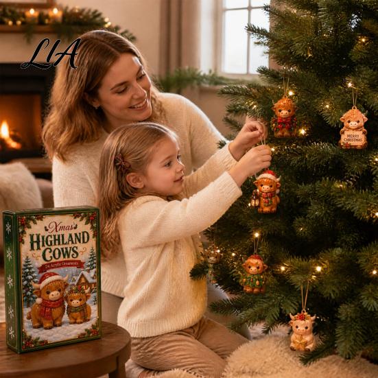 Farmhouse Style Seasonal Decor Christmas Highland Cow Advent Calendar, 24 Cute 3D Collectible Mini Thanksgiving Keepsake Gifts Figures, Holiday