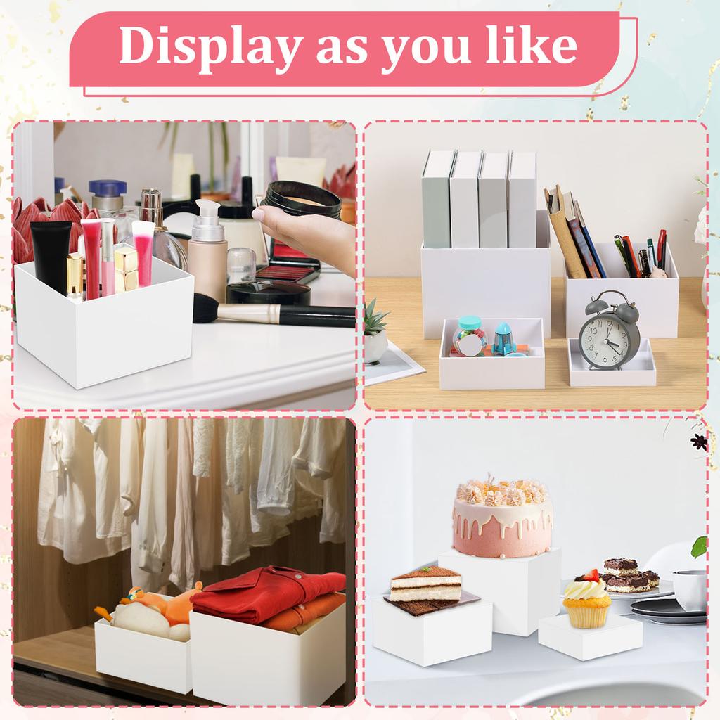 4 szt. Akrylowy Stojak Ekspozycyjny w Kształcie Kostki Podwyższenia Bufetowe na Jedzenie Półka Ekspozycyjna Stołowa do Cateringu Deserów Kolekcjonerskich Biżuterii Figurek