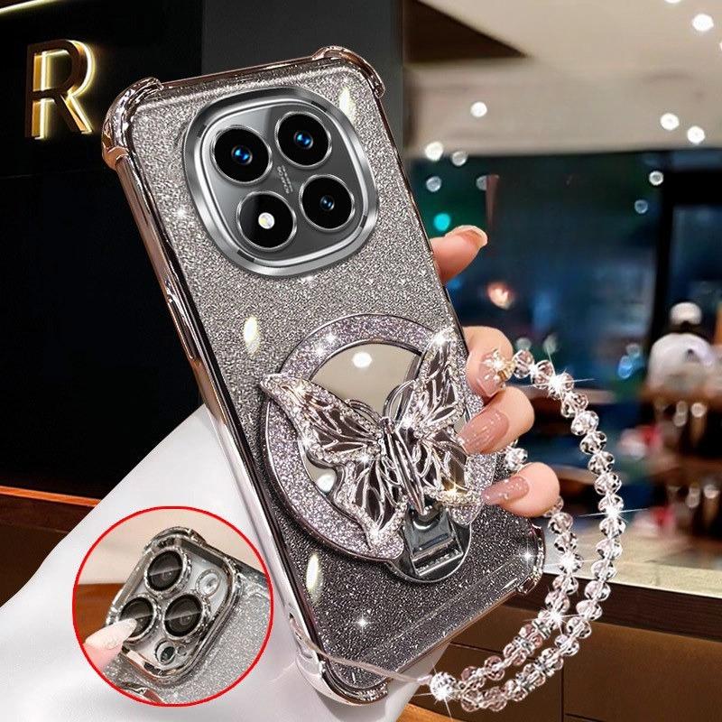 

Блестящий чехол-браслет с зеркалом и кристаллами в виде бабочки для Xiaomi Redmi Note 15 15C 14 14C 13 13C 12 11 Pro Plus 4G 5G Противоударный чехол Redmi 13 4G серебряный