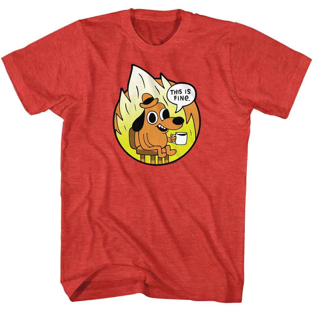 This Is Fine Circle Emblem Red Heather Meme Shirt XXL