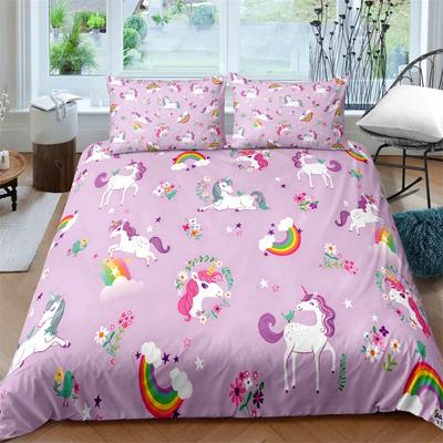 Copripiumino Unicorno Misura King Cartone Animato Animale Arcobaleno Universo Set Letto Bambini Adolescenti Set Dormitorio 3 Pezzi Con 2 Federe