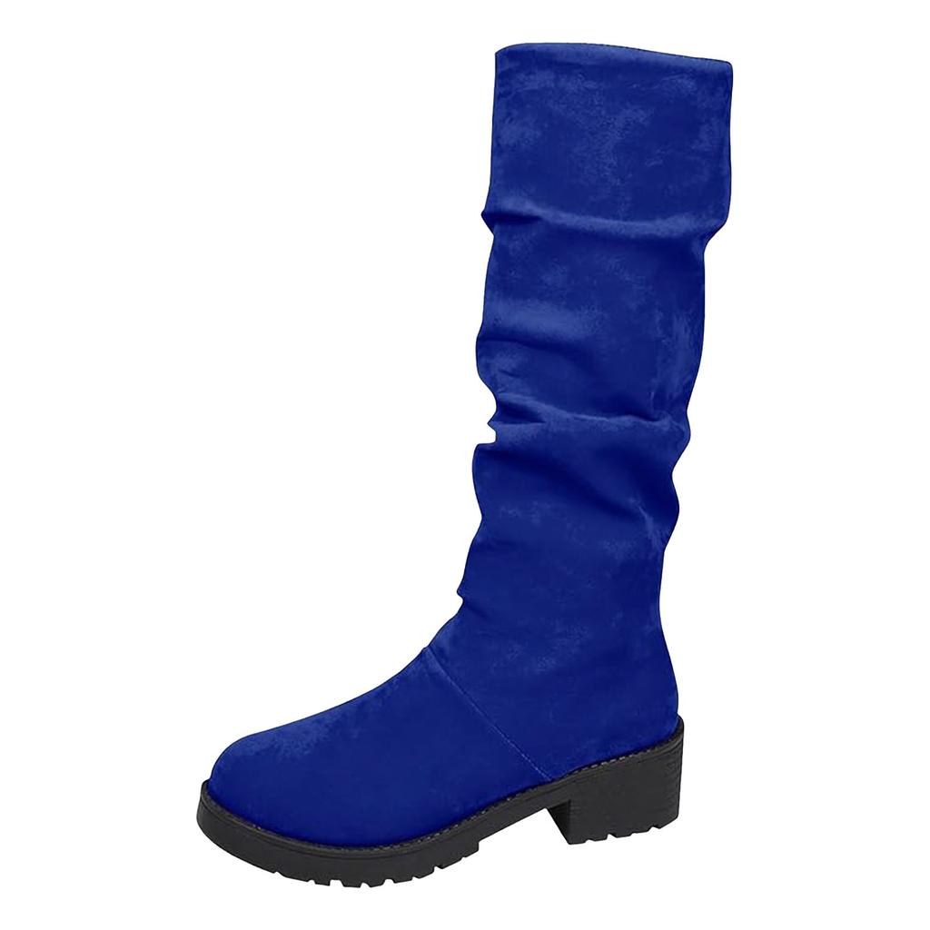 Damen Lang Runde Zehenpartie Wildleder Dicke Sohle Mode Stiefel Lässig Seitenreißverschluss Kniehoch Sexy Stiefel für Damen