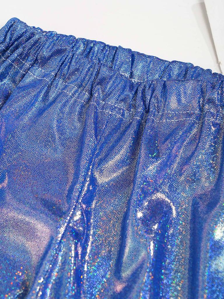 Unisex Kids Shiny Metallic Pants Elastic Waistband Trousers Unisex Dancewear Stage Outfit