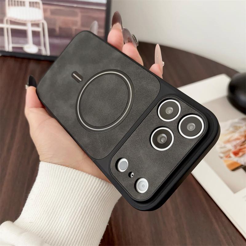 

Simple Matte TPU Leather Magnetic Case For Magsafe Case For Apple iPhone 17 Air 16 15 14 13 Pro Max Camera Lens Proteciton Cover iPhone17 чёрный