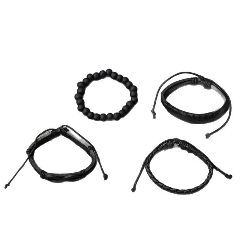 8-Figure Alloy Cowhide Bracelet Set - Four-Piece Combination