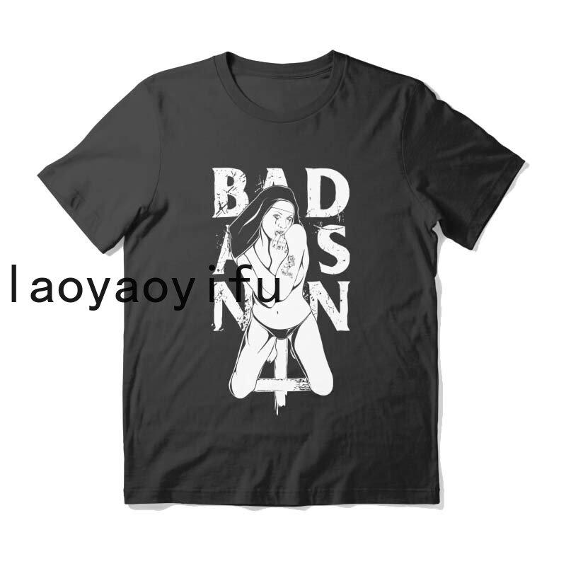 Bad Fun Nun Religion Tshirt New Men Print Aesthetic Shirt O-Neck Short Sleeves Summer Casual Homme O-Neck Tee Shirt Streetwear