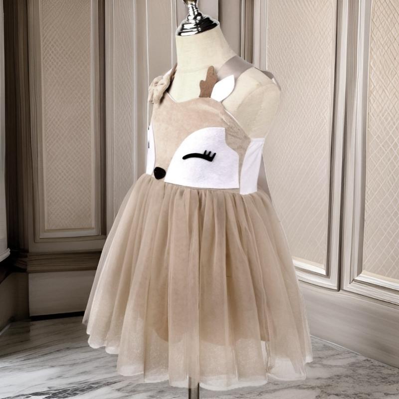 Girl Deer Costume Accessories with Dress and Headband Christmas Elk Dress Up Outfit for Kid Halloween Christmas Cosplay