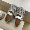 Summer New Round Head One-word Buckle Shallow Mouth Single Shoes Women's Flat Shoes Woven Hollow Mary Jane Hole Sandals