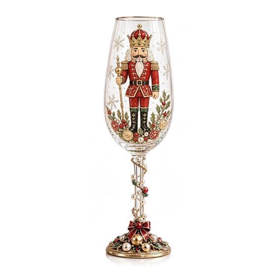 Regalo Stagionale Invernale Schiaccianoci di Natale Bicchiere da Champagne, 350ml Bicchiere Decorativo Vino Festivo Dipinto a Mano per Bicchieri Tavola Festiva E