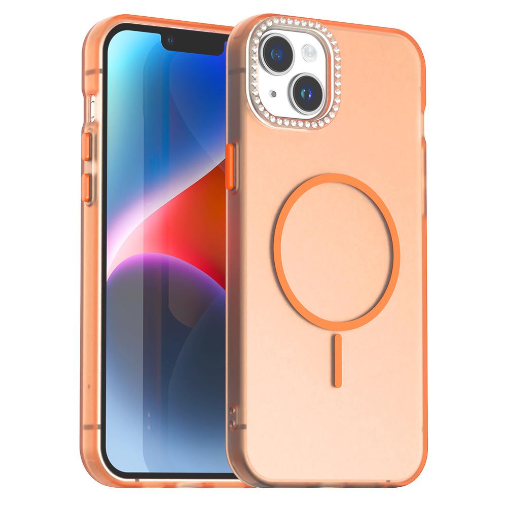 For iPhone 14/13 Case Compatible with MagSafe TPU+PC+PET Phone Cover Rhinestone Decor Lens Frame