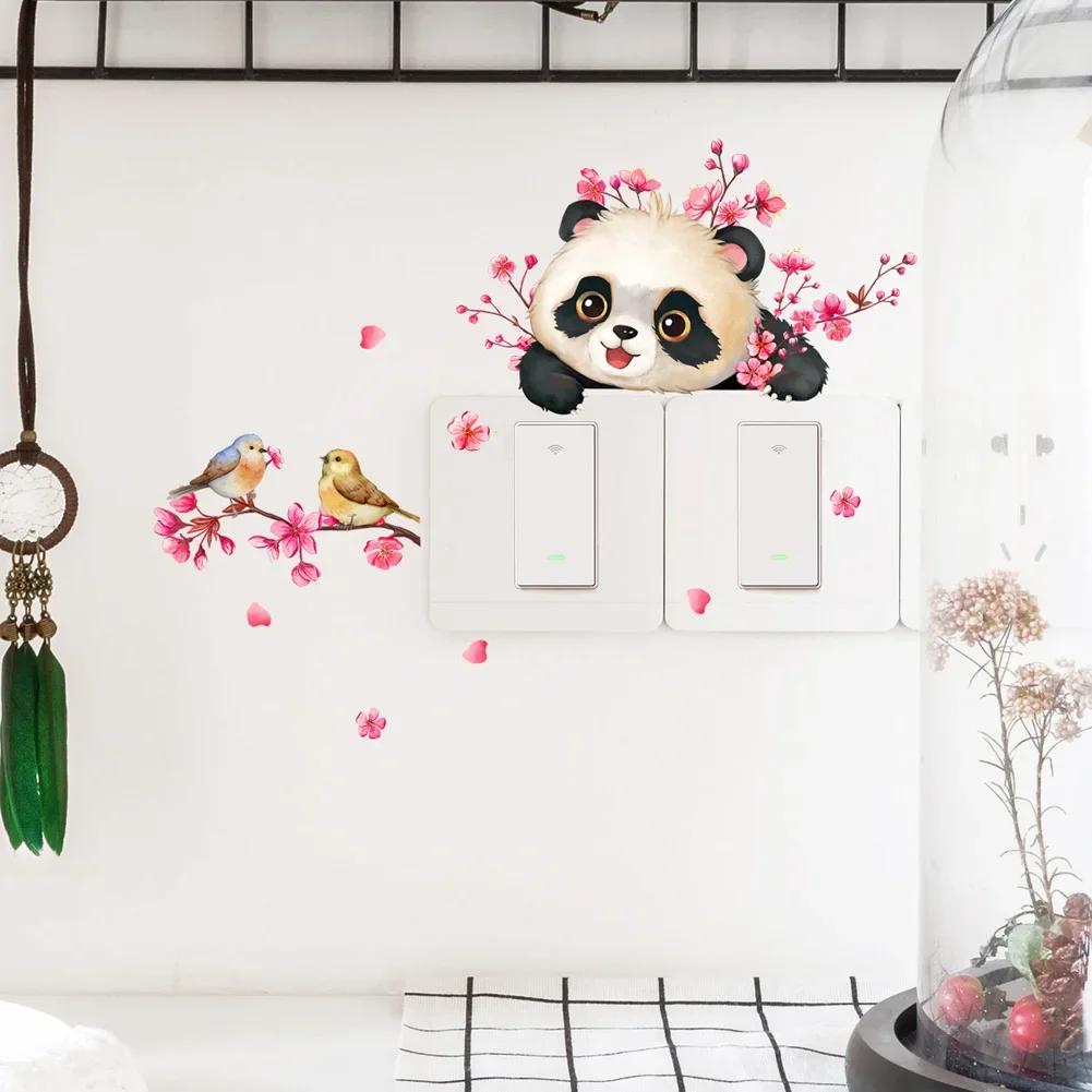 Hjem Vegg Mote Kreativ Tegneserie Panda Fugl Blomst Bryter Klistremerke Barnerom Soverom Veggmaleri Selvklebende Søte Dyr Dekal