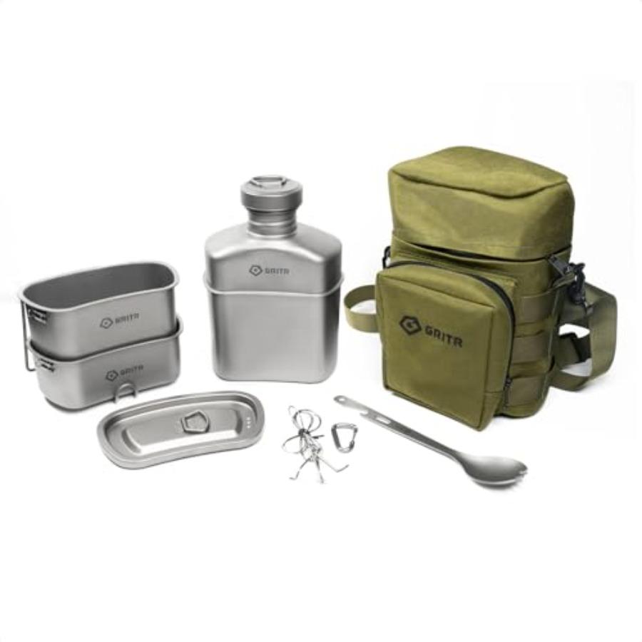 

Titanium Canteen Mess Kit for Backpacking Hiking Fishing Ultralight Durable Compact Portable Open Fire Cookware Set in Silver w серебряный
