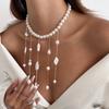 SHIXIN 3 Style Elegancki Naszyjnik Choker z Imitacji Pereł dla Kobiet Koreańska Moda Metalowy Łańcuszek do Swetra z Frędzlami Wszechstronna Biżuteria