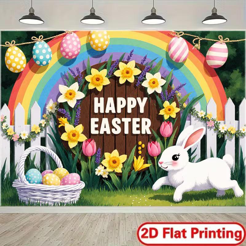 2D Easter Eggs Rabbit Garden Photography Background 47.2x31.5inch/120*80cm