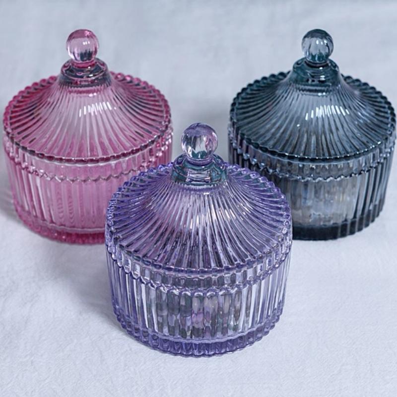 European Retro Cube Crystal Glass Storage Jar,Candy Snack Glass Jar With Lid Aromatherapy Candlestick Container Home Decoration