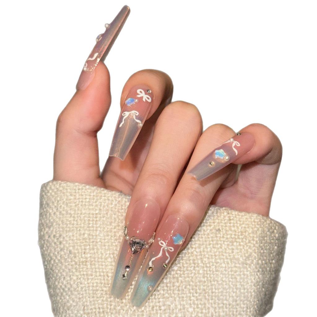 Handgewebte Rüstung High-End Französisch Rosa Liebesdiamant Schleife Maniküre