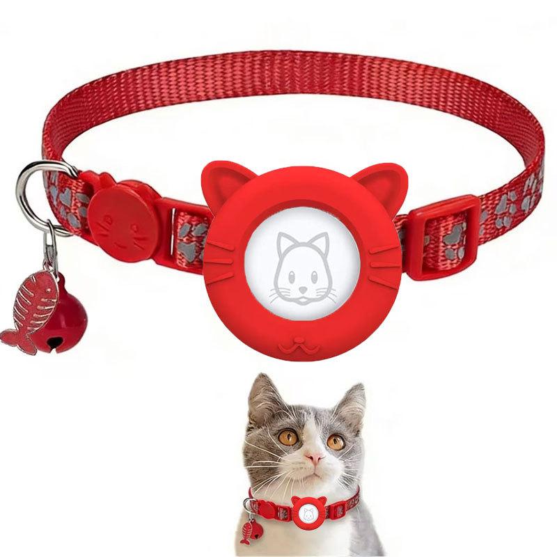 Cat Accessory Custom Reflective Pet Cat Collar for Airtag Protective Holder Silicone WaterProof Air Tag Case Collar with Bell