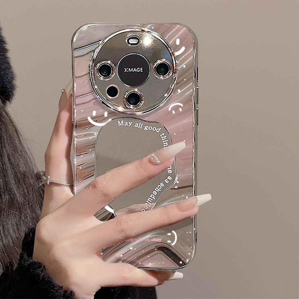 Mirror Phone Case for iPhone 16 11 13 14 for 16 Pro 12 13 15 16 Pro Max for Samsung A15 A16 A35 A55 Cute Cloud Flower Puppy Electroplated Phone Case