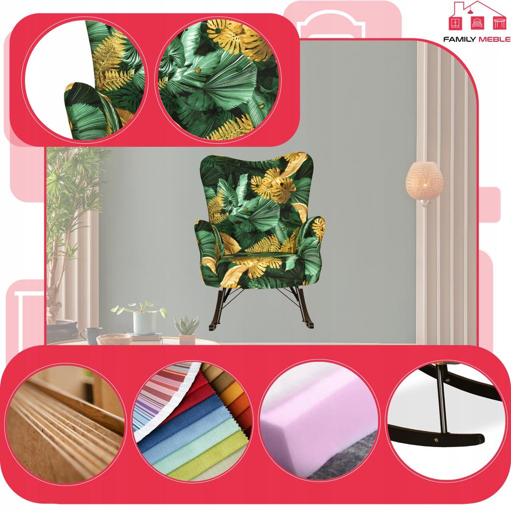 Luna Print Scandinavian Wing Chair, Rocking On Runners Family Furniture Monstera