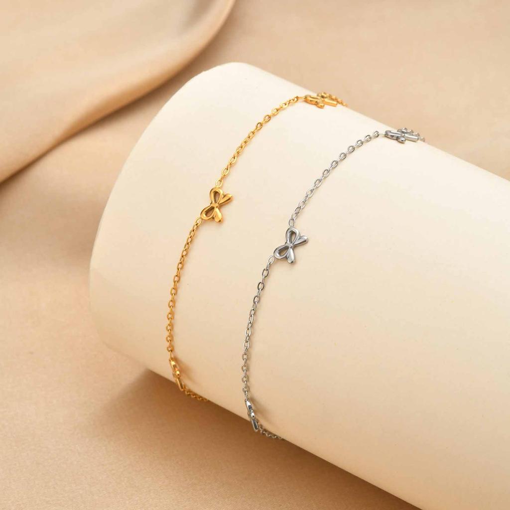 Bowknot Link Chain Anklet for Women, 18K Gold Plated Stainless Steel, Waterproof Anti-Tarnish Summer Beach Jewelry