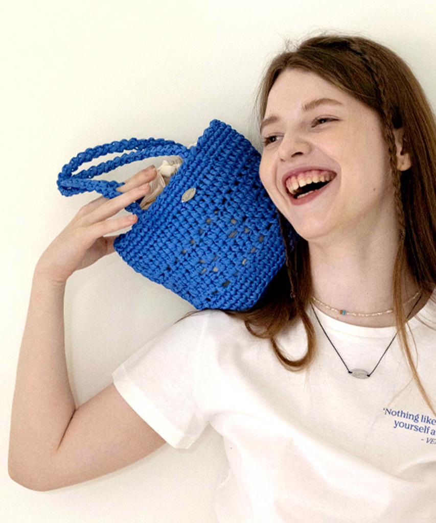 Slowslowly Lily Raffia Handmade Crochet Mini Tote Bag _ Blue
