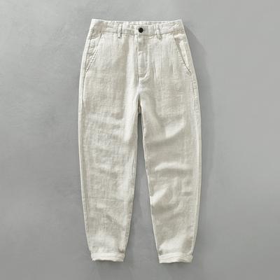 Men's Summer Loose Straight Breathable Beach Trousers Youth Solid Colour Simple Linen Casual Trousers