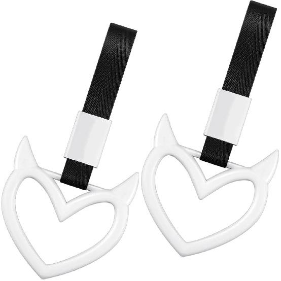 2 Pieces Rear Bumper Warning Ring Car Mirror Hanging Ornament, Red Heart Shaped Handle Ring Subway Bus Handle Straps for Car Interior Exterior