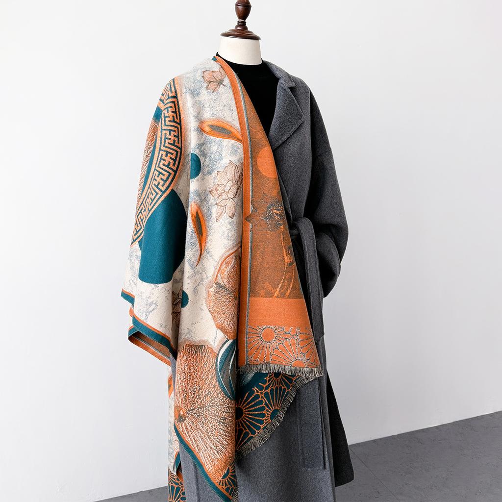 Seasonal High-End Printed Scarves, National Style, High-End And Exquisite Warmth, With Shawls And Capes, Women'S Necks