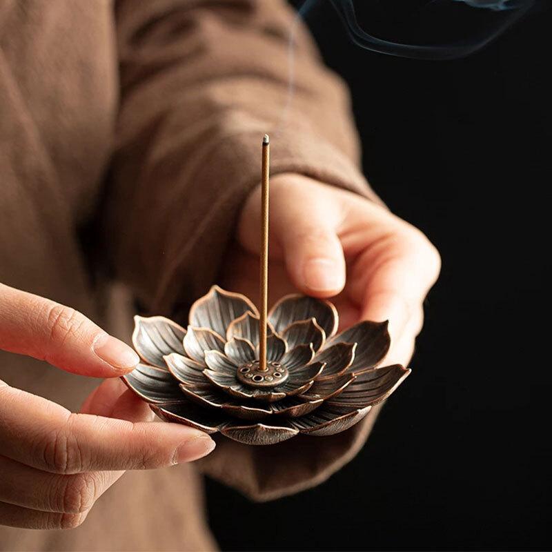 Meditation Buddha Sandalwood Stick Holder Burner Round Dish Lotus Flower Catcher Plate Incense Holders Home Decor kadzidełka