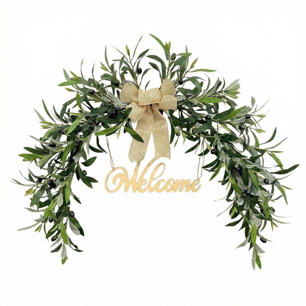 Artificial Olive Wreath Vine - Decorative Ornament for Mirrors & Fireplaces