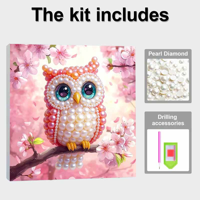 Rosa Eule Voll 5D DIY Perlen Edelstein Kunst Diamant Malerei Kits für Erwachsene/Anfänger Geschenkidee Heimdekoration 11,81x11,81 Zoll