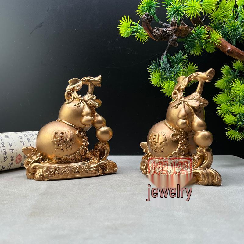 Double Fortune Bronze Gourd Ornaments - Feng Shui Prosperity Decor for Living Room or Shop.