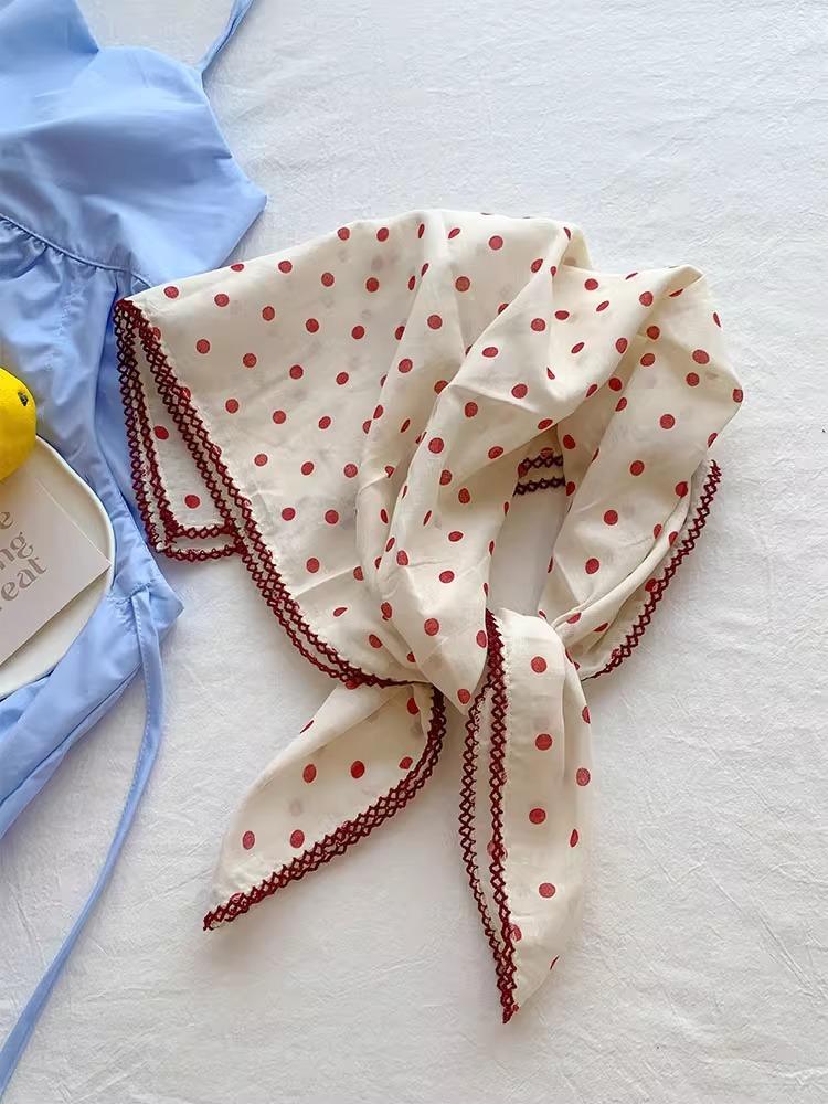 Women's Decorative Small Square Scarf Red Polka Dot Neck Scarf Headscarf Bandana
