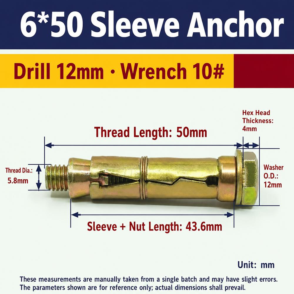 1Pcs M6-M12 Expansion Bolts Carbon Steel Fully Threaded Concrete Wedge Expansion Anchor Hex Bolt Heavy Duty