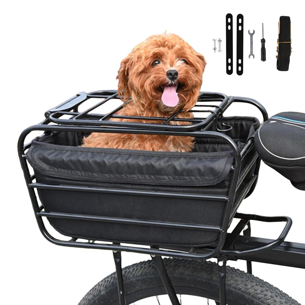 Bike Pet Carrier Cargo Basket Bicycle Pet Basket with Lockable Cover Mountain Bike Rear Seat Rack Bike Rear Organizer Basket