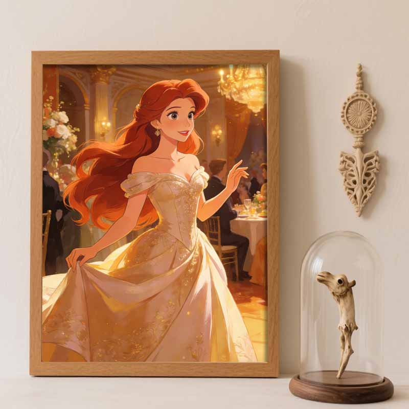 Disney Princess Belle Diamond Painting Art Kit Handmade DIY5D Home Decor Gift Ballroom Scene Elegant Dress Wall Decoration Round 20x30cm