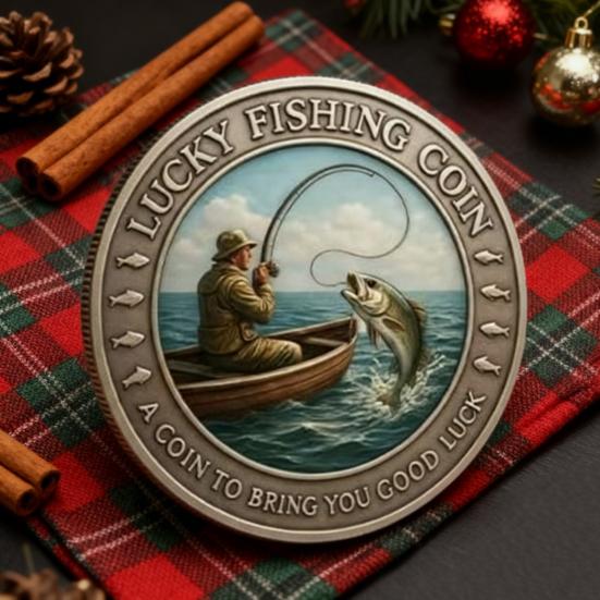 1/2Pcs Lucky Fishing Coin Bring You Good Luck Fishing Token Metal Carving Souvenir Coin Badge Decoration Dad Fishermen Fishing Enthusiasts Gift