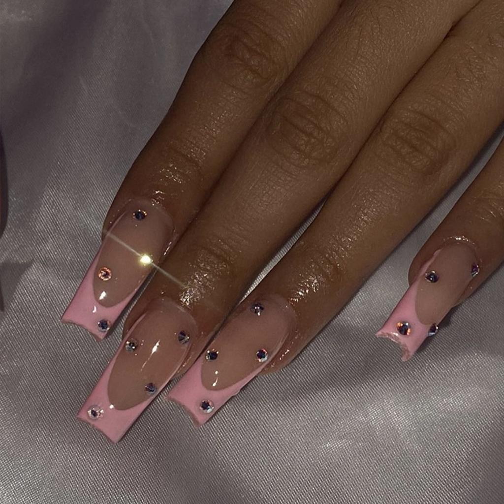 24PCS Fake Nails French Pink Tips Artificial Nail Tips Press On Nails Sweet Long Artificial Nails for DIY Nail Art Decoration