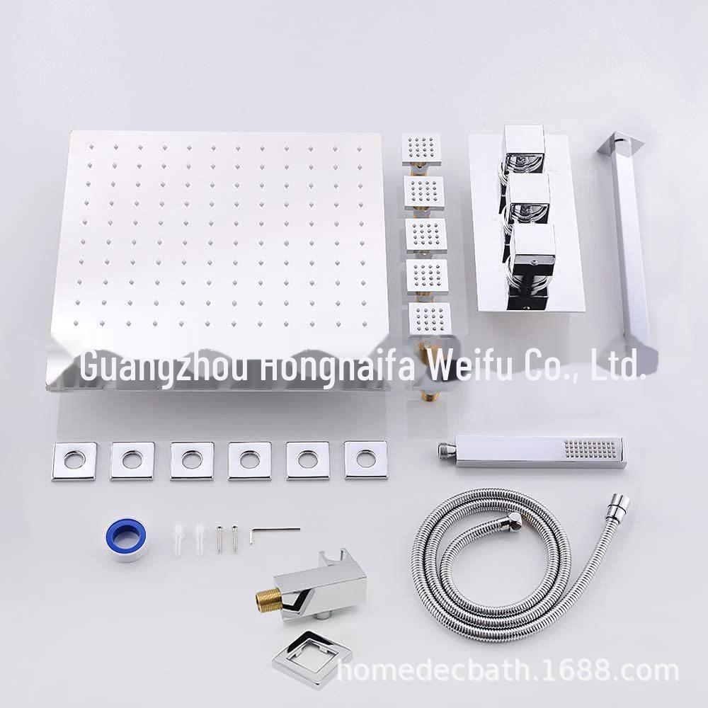 Wall-Mounted 12" LED Rain Shower System with 6 Sprayers & Constant Temperature Control