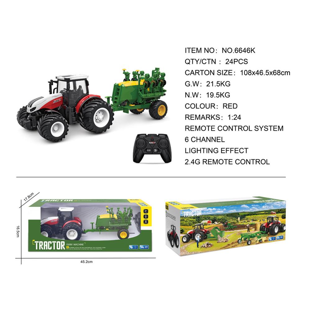1:24 Remote Control Car For Kids Simulation Electric Farmer Harvester Tractor Model With Lights Christmas Gifts For Boys Girls