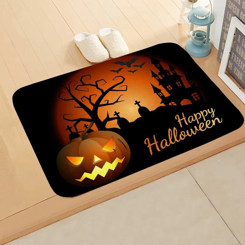 

Halloween Theme Door Mat With Spooky Pumpkin Bat Witch Hand Patterns Soft Decorative Entryway Rug For Home Halloween Party Decor 40x60cm