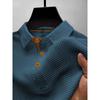 Men's Summer Ice Silk Fiber Short Sleeve T-shirt - Breathable Striped Casual Top with Classic Collar and Button Details