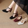 Krazing Pot Sheepskin Square Toe Size 41 High Heels Hollow Out Decoration Super High Heels Breathable Autumn Pumps