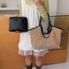 Straw Woven Tote Bag For Women Koreanstyle Large Capacity Beach Shoulder Bag With Pu Leather Trim Casual Commute Soft Handbag