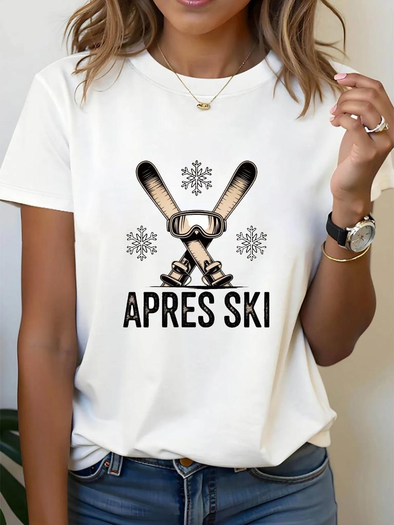 Unisexs Short Sleeve Tshirt Apres Ski Letter Print Crew Neck Vacation Vibe Casual Daily Top For Summer Spring